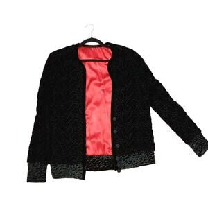 Peggy Jennings Women’s Size 8 Black Velvet Jacket 100% Silk Lining Button Front
